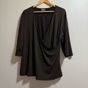 Double Take - Women's Brown Wrap-like Top - Size 2X